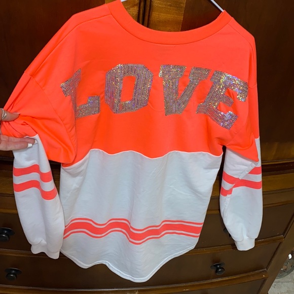 Love jersey sweatshirt, lounge sweatshirt. Small. Like new. Neon orange. - Picture 2 of 4